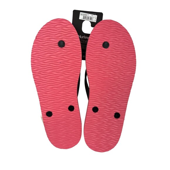 Hurley Flip-Flops  Men's Size 10  NWOT  Palm Tree Print Sandals  Black / Pink - Picture 2 of 2
